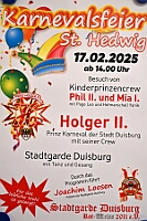 01 KarneFeier StHedwig 2025-02-17 02  Tour-Tag 17. Februar - Gestartet sind wir bei der Karnevalsfeier für Senioren im Malterser-Stift St. Hedwig in Huckingen, Organisiert von Stadtgarde Rot-Weiss. Dann ging linksrheinisch im Seniorenzentrum, von der „GeSoB“ mit dem „Sozialen Ring Ruhrstädt“, an der Zechenstraße in Homberg weiter. Am Frühen Abend besuchten wir den Senats-Prinzenempfang der KG Weiss-Grün Ruhrort im „Museum der deutschen Binnenschifffahrt“. : DVPJ, Holger II, Phil II., Prinz Karneval, Prinz, Prinzessin Mia I., Hofmarschälle, Page, Pagen, Paginnen, HDK, Duisburg, Karneval, Helau, Tollität, Event, Session 2024, Session 2025, HDK Duisburg, Hauptausschuss, Hauptausschuss Karneval Duisburg, Duisburg ist echt